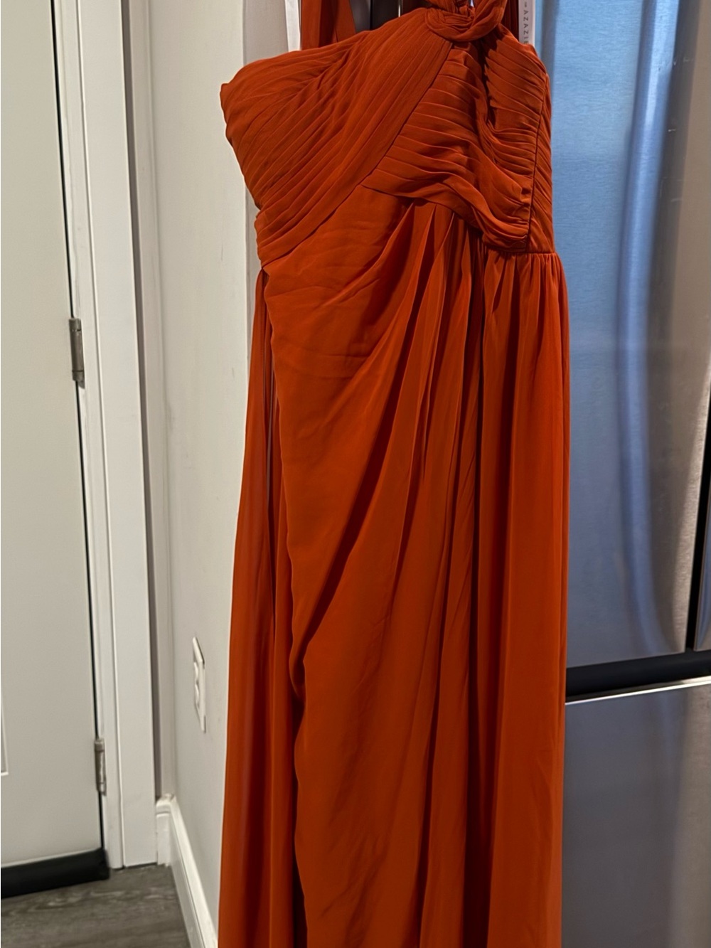 Christian Siriano One-Shoulder Pleated Paprika Evening Gown